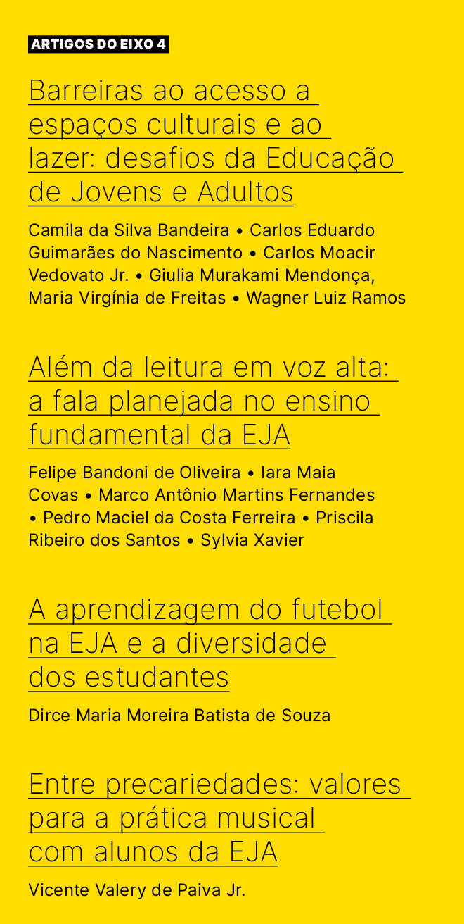  ARTIGOS do eixo 4 Barreiras ao acesso a espa os culturais e ao lazer: desafios da Educa  o de Jovens e Adultos Cami...