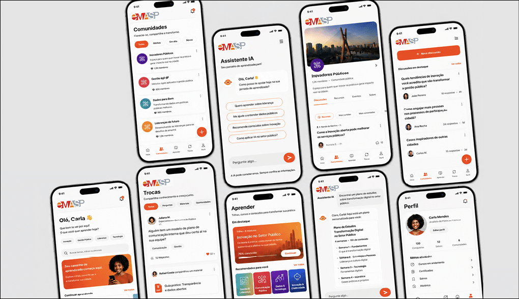 A collection of six cell phones displaying different apps. Description generated by AI